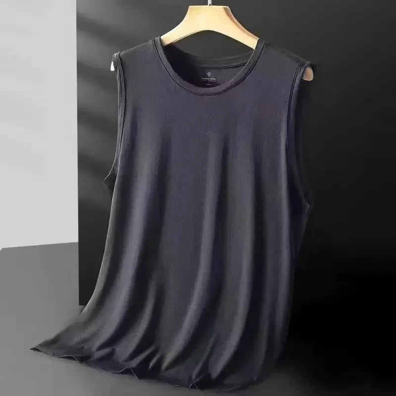 Men's Ice Silk Mesh Vest Lightweight Sports Summer Wear Sleeveless T-shirt Tank Top Casual Fashion Outerwear Vibey