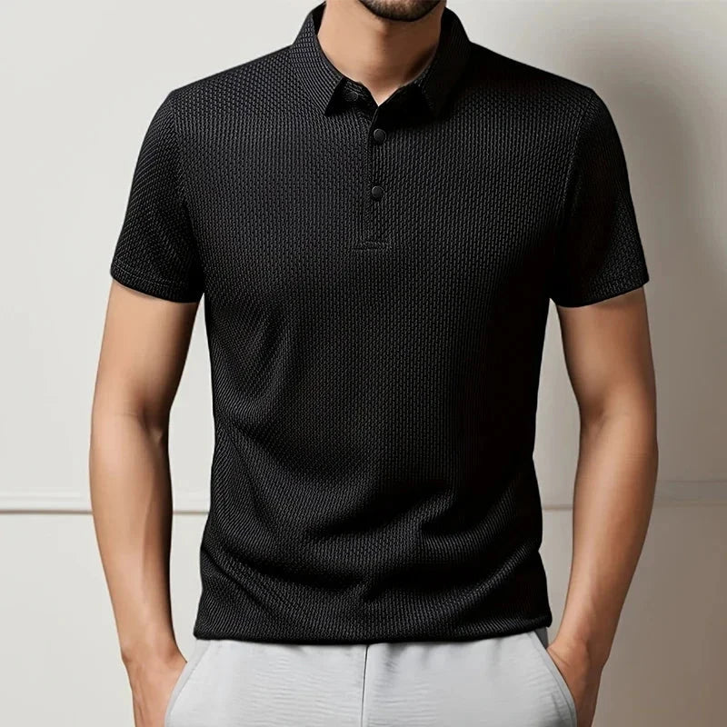 Summer New Men's Lop-up Hollow Short-sleeved Polo Tee Shirt Ice Silk Breathable Business Fashion T-Shirt Male Brand Clothes Vibey