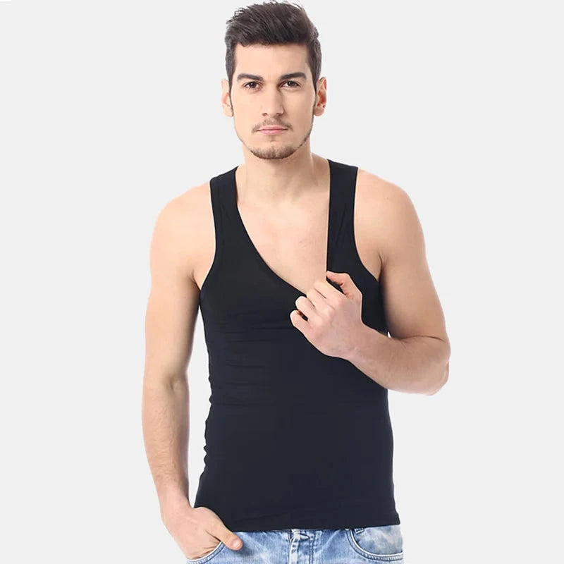 Men's solid color basic cotton narrow shoulder vest fashion casual men's T-shirt sports fitness Joker round neck youth vest Vibey