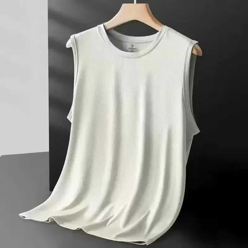 Men's Ice Silk Mesh Vest Lightweight Sports Summer Wear Sleeveless T-shirt Tank Top Casual Fashion Outerwear Vibey