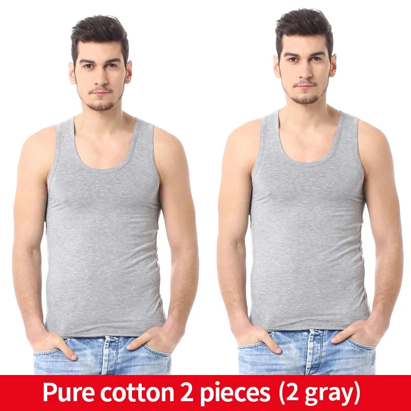 Men's solid color basic cotton narrow shoulder vest fashion casual men's T-shirt sports fitness Joker round neck youth vest Vibey