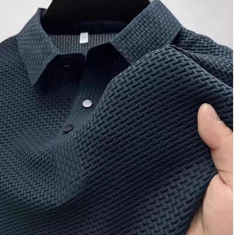 Summer New Men's Lop-up Hollow Short-sleeved Polo Tee Shirt Ice Silk Breathable Business Fashion T-Shirt Male Brand Clothes Vibey