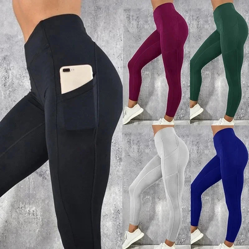 Yoga Fitness Women Leggings High Waist Tights with Pocket Gym Workout Running Stretchy Sexy Butt Liftting Casual Skinny Pants Vibey