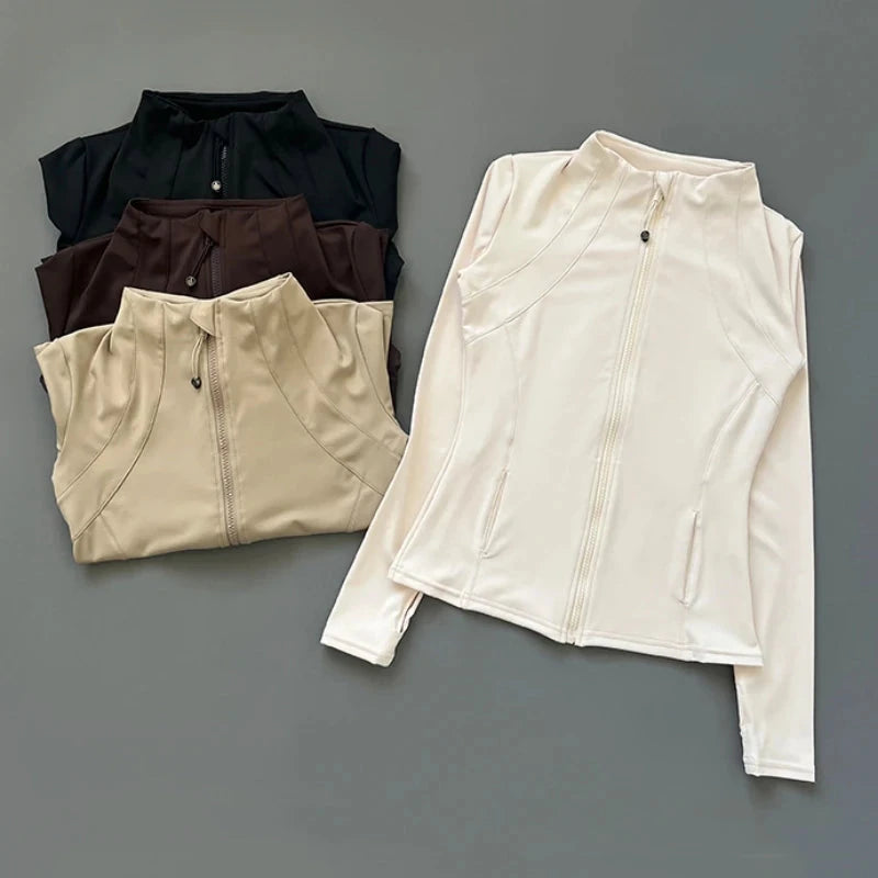 Quick Dry Stand Up Collar Fitness Jacket For Women Slim-Fit Zipper Yoga Wear Long Sleeve Breathable Running Sports Cycling Top Vibey