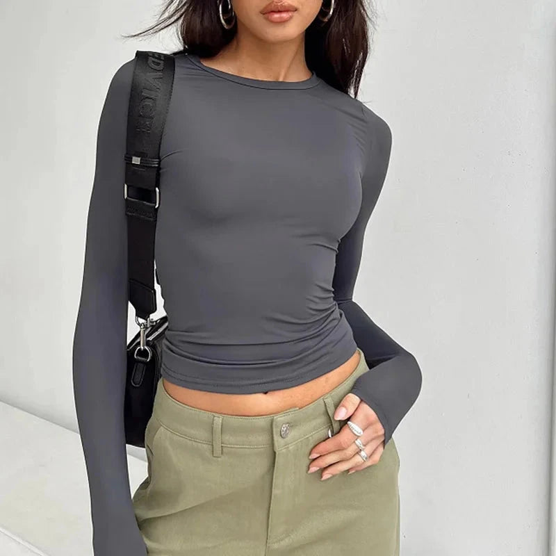 Women Casual Long Sleeve T-Shirts Spring Autumn Solid Slim Fit Pullovers Tees Shirts Female Streetwear Base Tees Tops  Casual Vibey