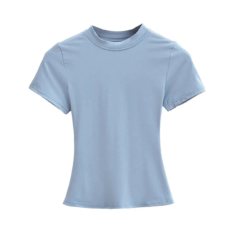 2024 New High Quality Casual T shirt Sexy Slim Short Sleeves Fashion Trend Solid Women Clothing y2k Tops Vibey