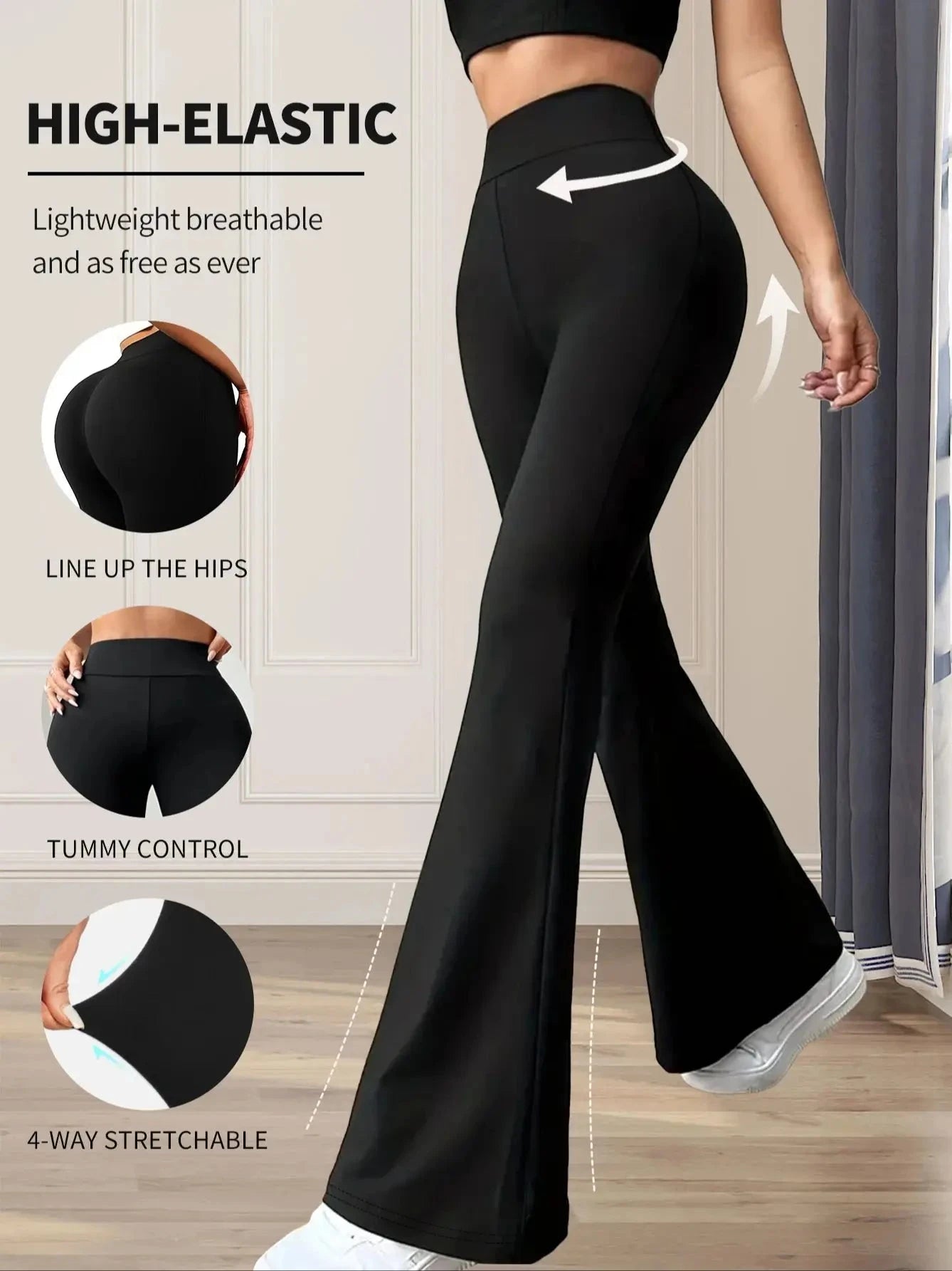 Women's spring and summer high waisted tight fitting flared pants, slim leg long black pants, thin wide leg pants for slim women Vibey