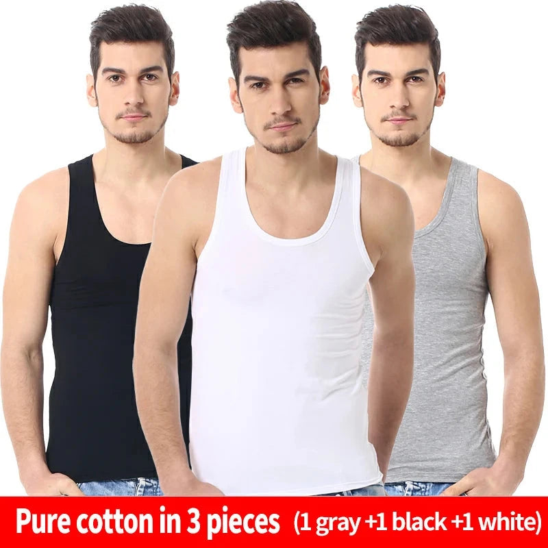 Men's solid color basic cotton narrow shoulder vest fashion casual men's T-shirt sports fitness Joker round neck youth vest Vibey