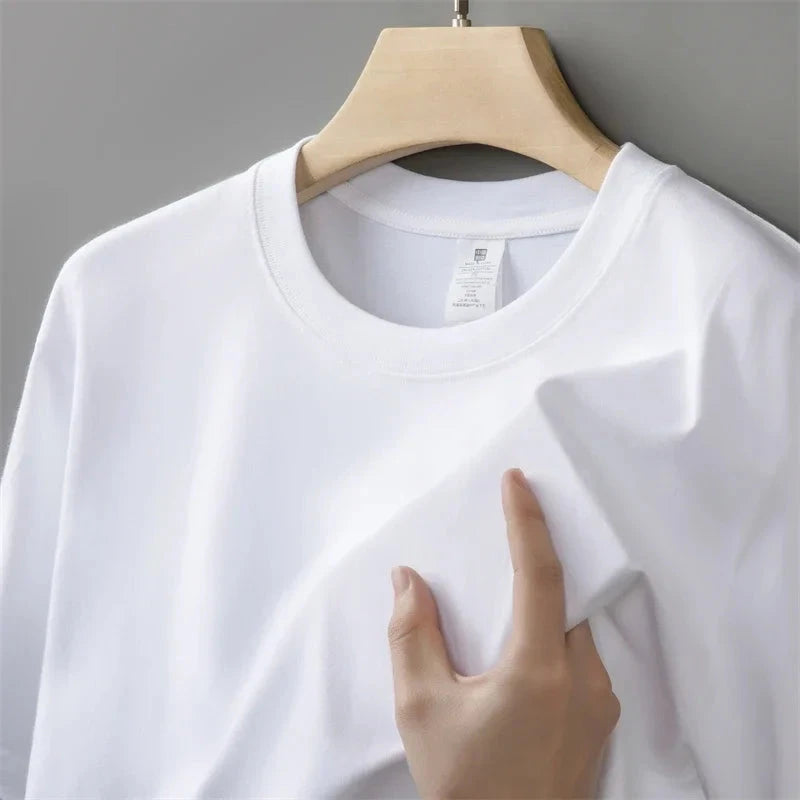 230g Men's Oversized Thick Round Neck T-shirt Summer Short Sleeved T-shirt Pure Cotton Solid Color Top Casual Versatile T-shirt Vibey