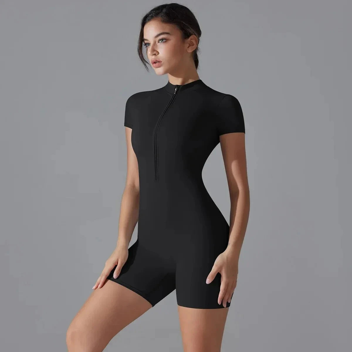 Yoga Set Women's Jumpsuits One-Piece Suit Zipper Short Sleeve Gym Push Up Workout Clothes Fitness Bodysuit Sportswear Tracksuit Vibey