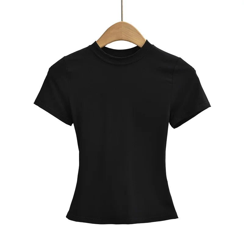 2024 New High Quality Casual T shirt Sexy Slim Short Sleeves Fashion Trend Solid Women Clothing y2k Tops Vibey