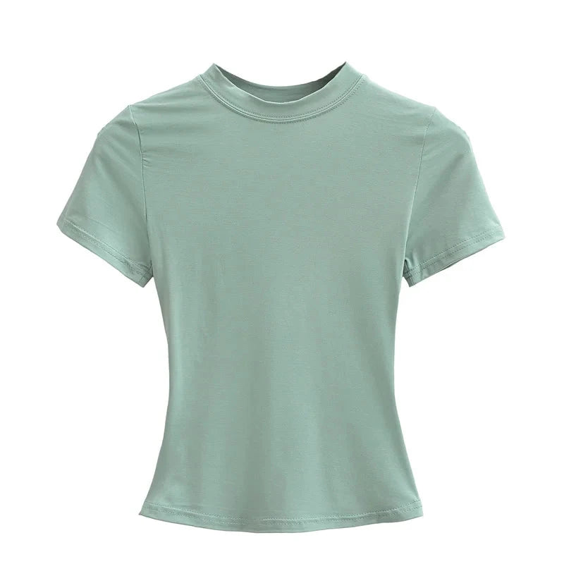 2024 New High Quality Casual T shirt Sexy Slim Short Sleeves Fashion Trend Solid Women Clothing y2k Tops Vibey
