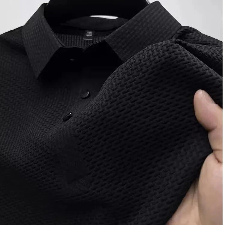 Summer New Men's Lop-up Hollow Short-sleeved Polo Tee Shirt Ice Silk Breathable Business Fashion T-Shirt Male Brand Clothes Vibey