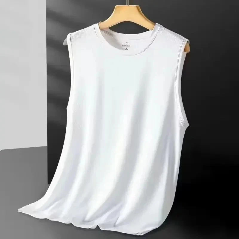 Men's Ice Silk Mesh Vest Lightweight Sports Summer Wear Sleeveless T-shirt Tank Top Casual Fashion Outerwear Vibey