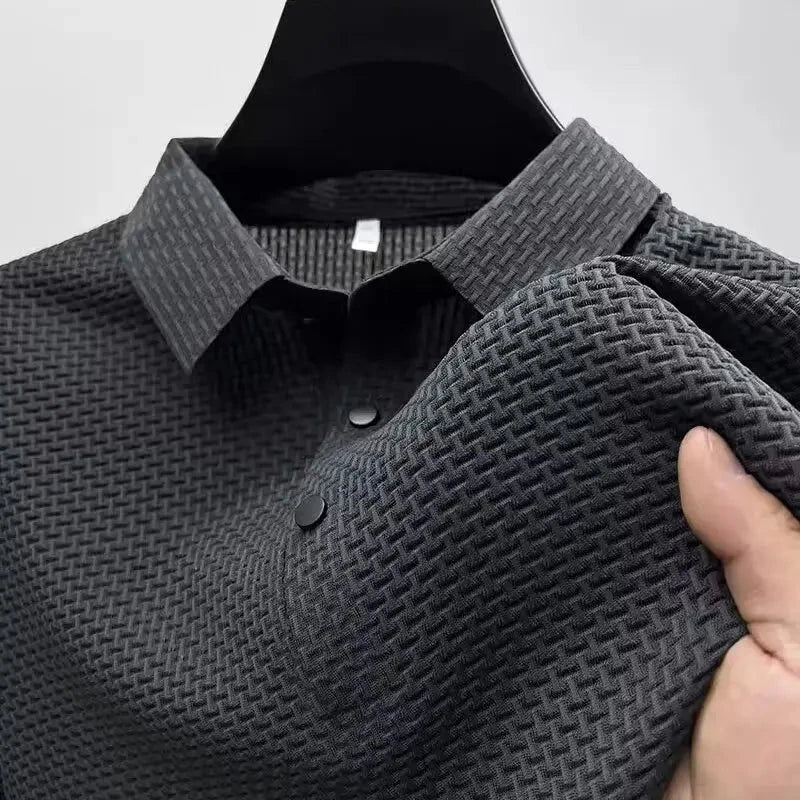 Summer New Men's Lop-up Hollow Short-sleeved Polo Tee Shirt Ice Silk Breathable Business Fashion T-Shirt Male Brand Clothes Vibey