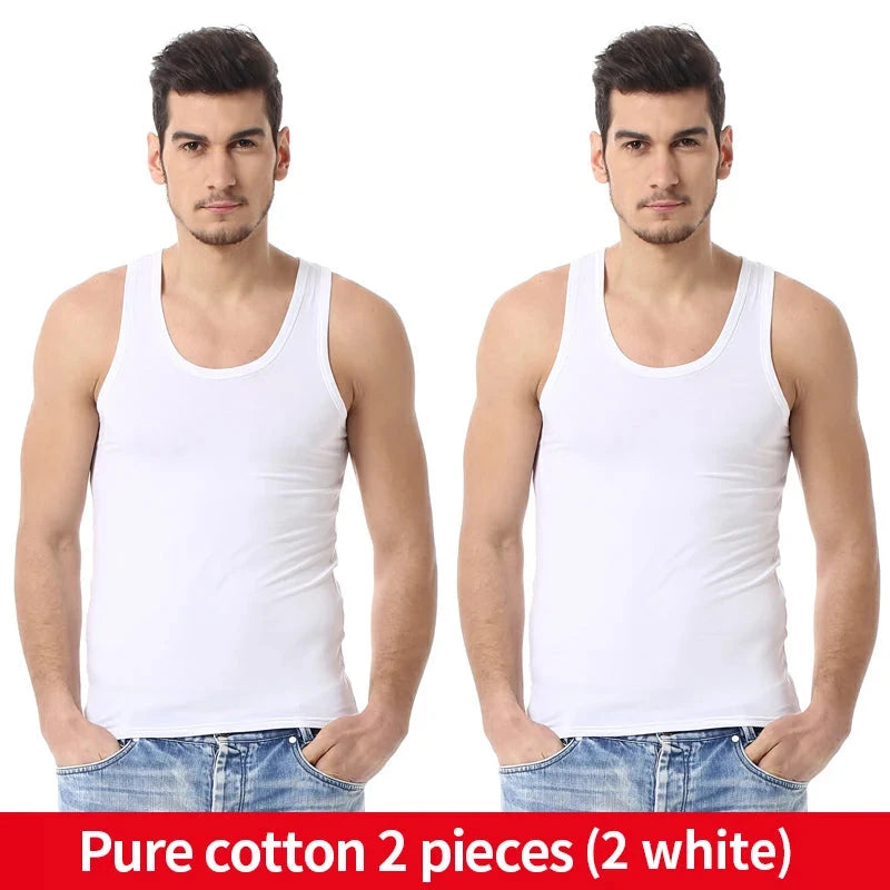 Men's solid color basic cotton narrow shoulder vest fashion casual men's T-shirt sports fitness Joker round neck youth vest Vibey