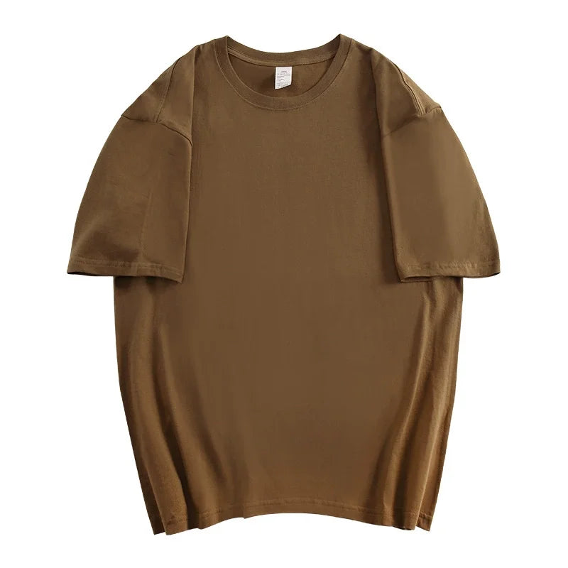 100% Cotton Men's Women Summer T-shirt Loose Short-sleeved Casual Basic T-Shirt Round Neck Solid Color Breathable Unisex Tops Vibey