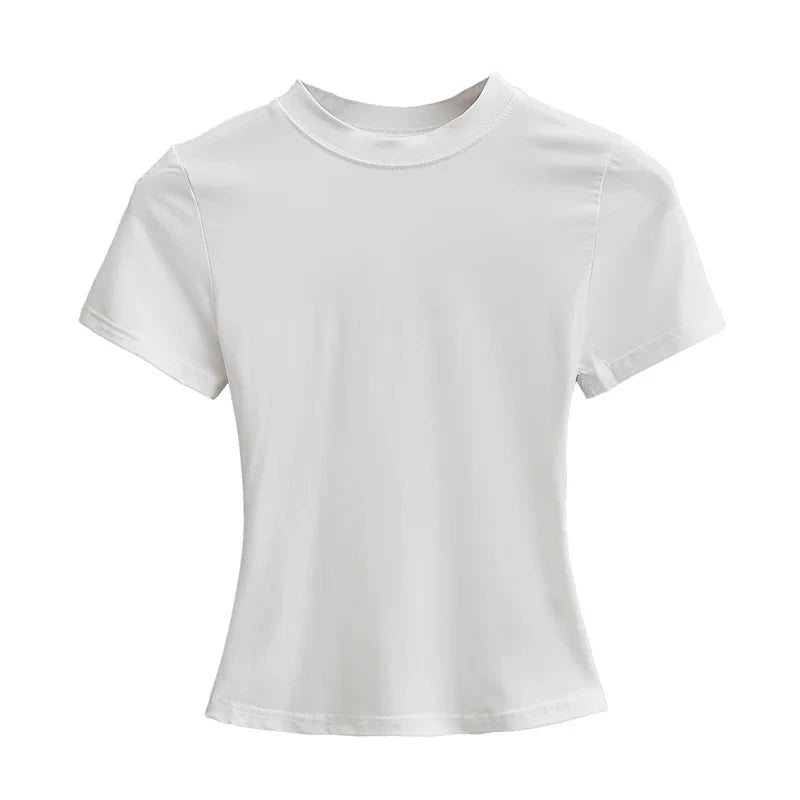 2024 New High Quality Casual T shirt Sexy Slim Short Sleeves Fashion Trend Solid Women Clothing y2k Tops Vibey