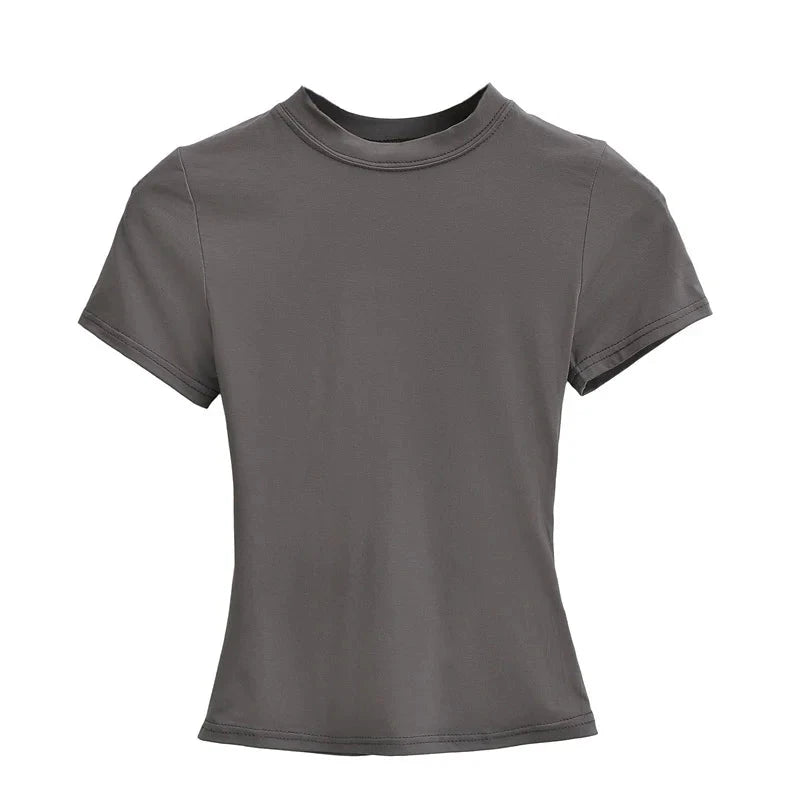 2024 New High Quality Casual T shirt Sexy Slim Short Sleeves Fashion Trend Solid Women Clothing y2k Tops Vibey