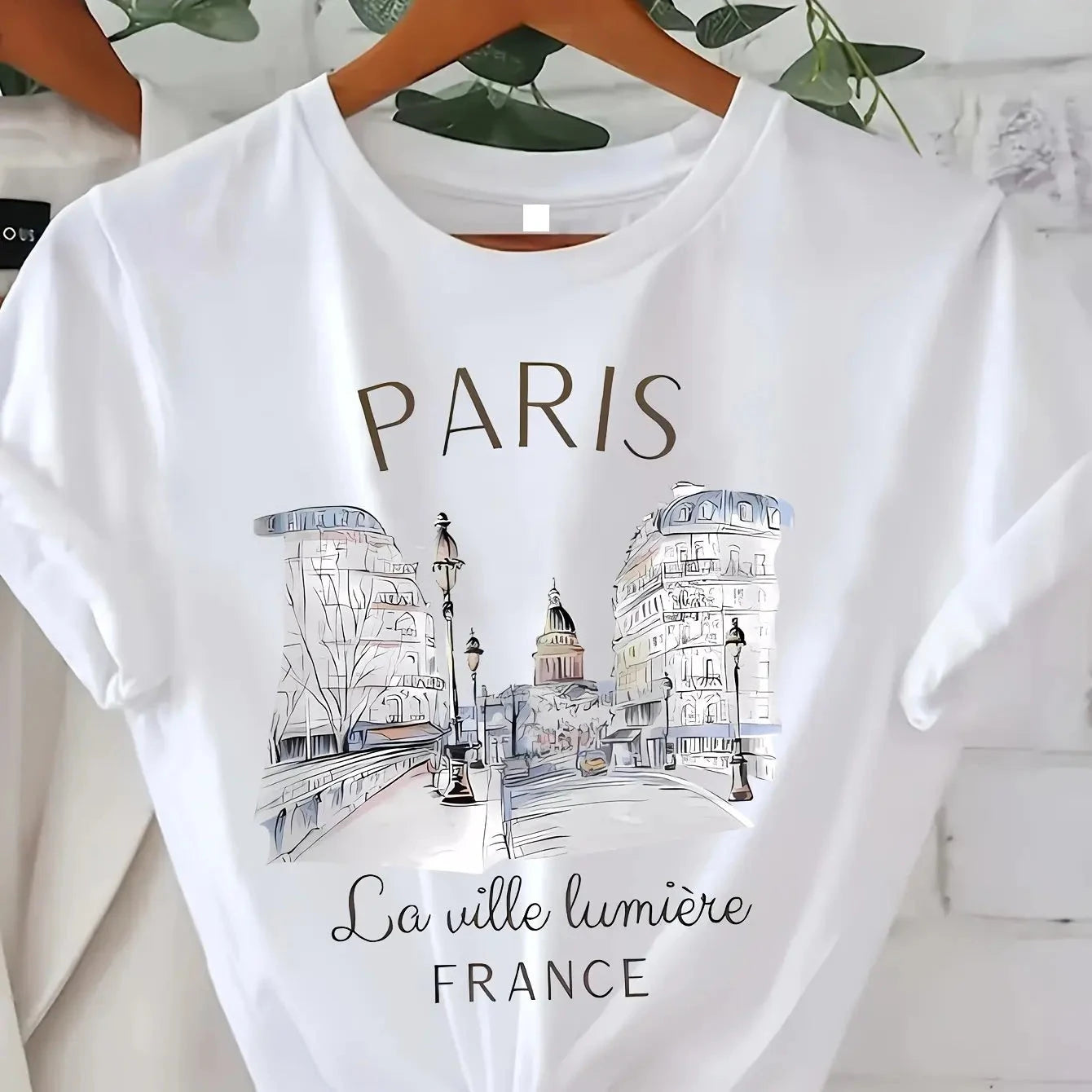 90s T Shirt Paris Women Print T-shirt Girl Short Sleeve Crew Neck Casual Top for Summer Spring Women's Clothing Vibey