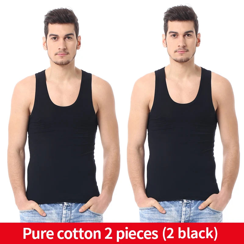 Men's solid color basic cotton narrow shoulder vest fashion casual men's T-shirt sports fitness Joker round neck youth vest Vibey