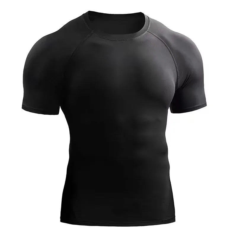 Fitness clothes men's outdoor sports quick drying short sleeved t-shirt training pro running stretch tight fitting clothes yoga Vibey