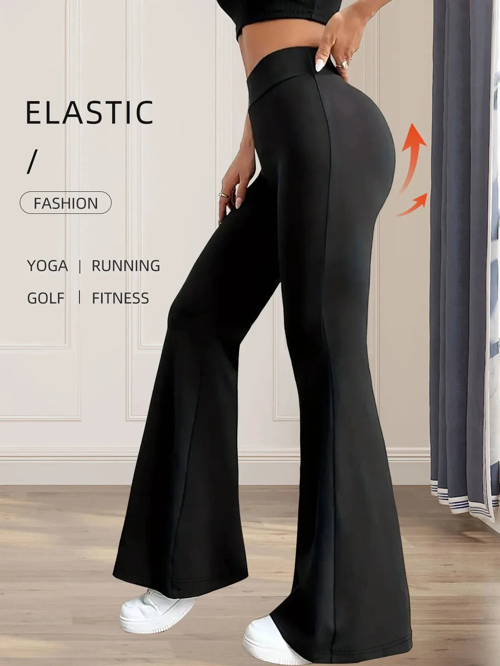 Women's spring and summer high waisted tight fitting flared pants, slim leg long black pants, thin wide leg pants for slim women Vibey