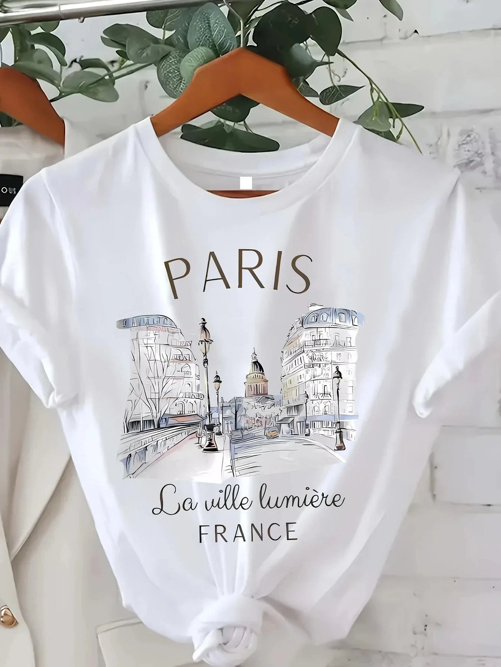90s T Shirt Paris Women Print T-shirt Girl Short Sleeve Crew Neck Casual Top for Summer Spring Women's Clothing Vibey