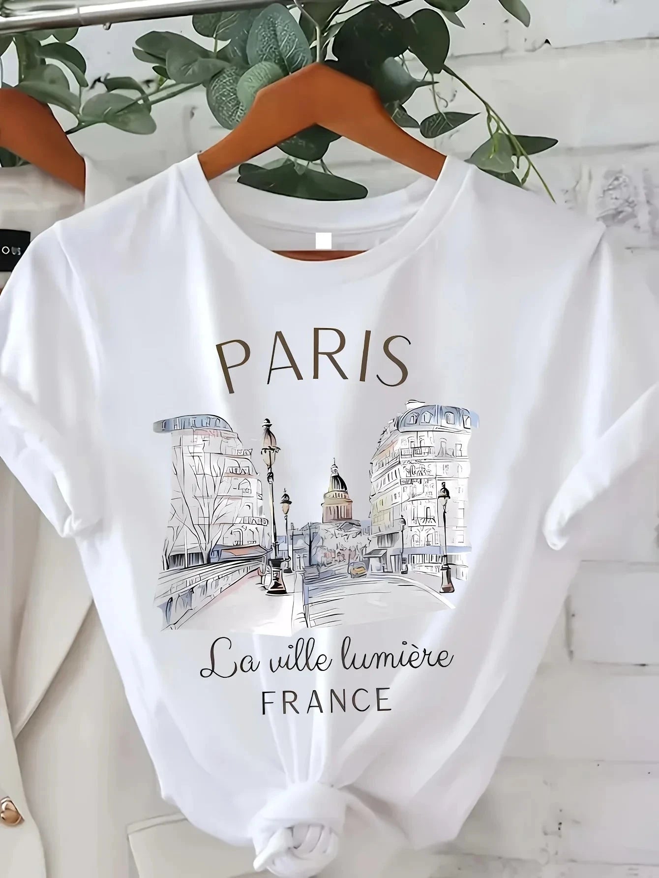 90s T Shirt Paris Women Print T-shirt Girl Short Sleeve Crew Neck Casual Top for Summer Spring Women's Clothing Vibey