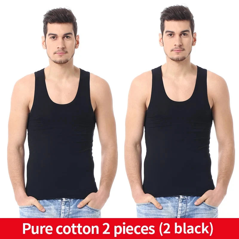 Men's solid color basic cotton narrow shoulder vest fashion casual men's T-shirt sports fitness Joker round neck youth vest Vibey