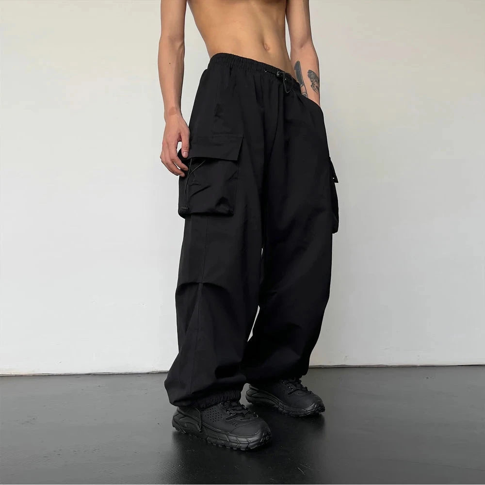 Spring Summer Fashion Casual Pans For Men Streetwear Solid Color Cargo Pants Elastic Waist Wide Leg Men's Joggers Vibey