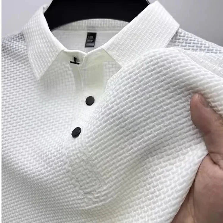 Summer New Men's Lop-up Hollow Short-sleeved Polo Tee Shirt Ice Silk Breathable Business Fashion T-Shirt Male Brand Clothes Vibey