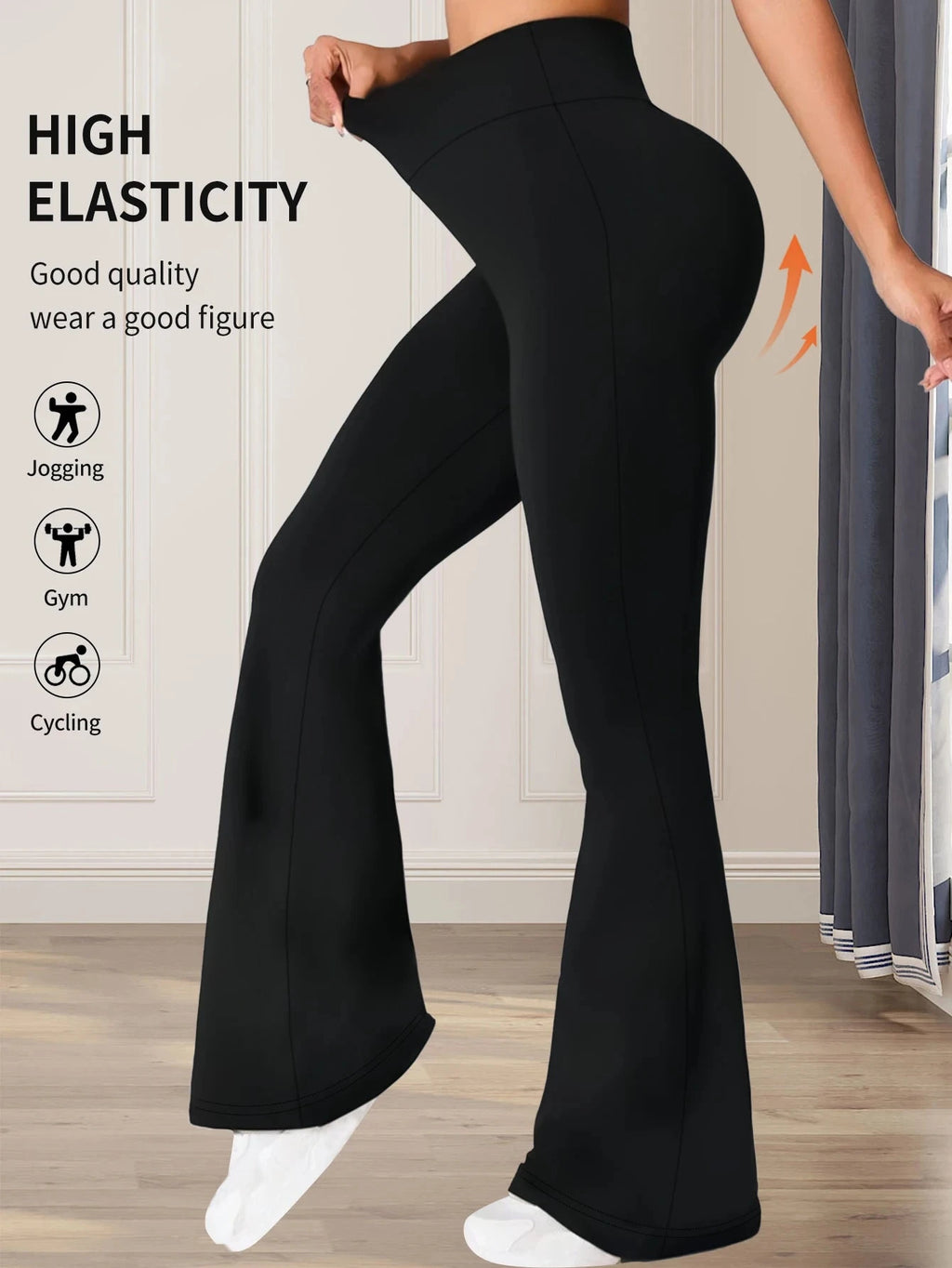Women's spring and summer high waisted tight fitting flared pants, slim leg long black pants, thin wide leg pants for slim women Vibey
