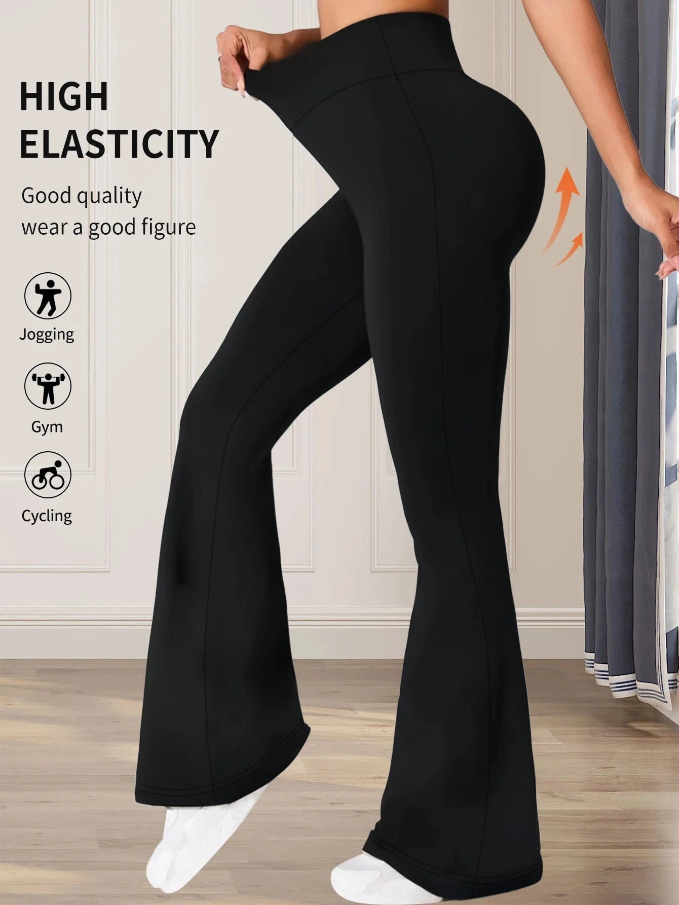 Women's spring and summer high waisted tight fitting flared pants, slim leg long black pants, thin wide leg pants for slim women Vibey