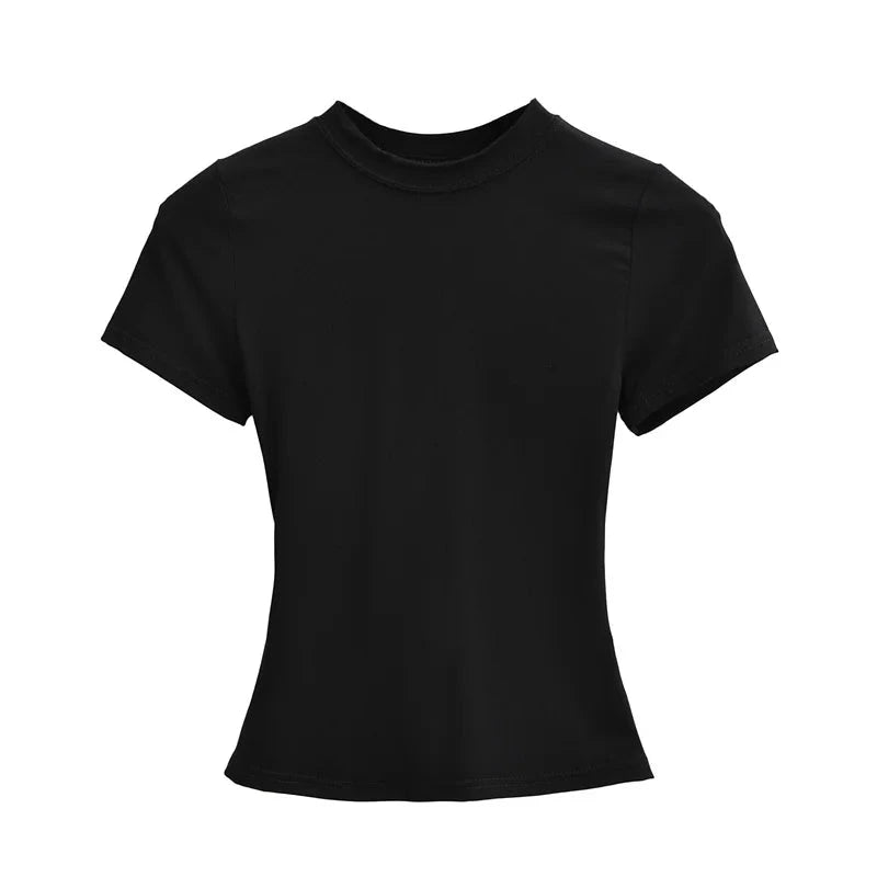 2024 New High Quality Casual T shirt Sexy Slim Short Sleeves Fashion Trend Solid Women Clothing y2k Tops Vibey
