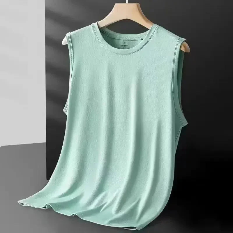 Men's Ice Silk Mesh Vest Lightweight Sports Summer Wear Sleeveless T-shirt Tank Top Casual Fashion Outerwear Vibey