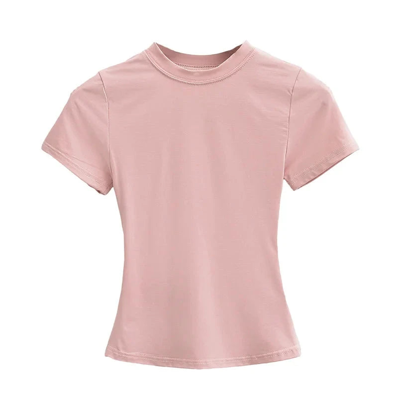 2024 New High Quality Casual T shirt Sexy Slim Short Sleeves Fashion Trend Solid Women Clothing y2k Tops Vibey