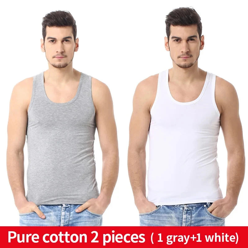 Men's solid color basic cotton narrow shoulder vest fashion casual men's T-shirt sports fitness Joker round neck youth vest Vibey