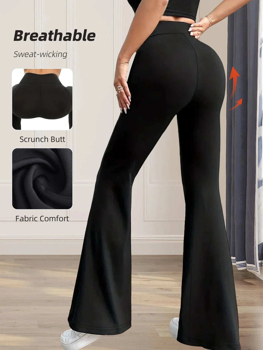 Women's spring and summer high waisted tight fitting flared pants, slim leg long black pants, thin wide leg pants for slim women Vibey