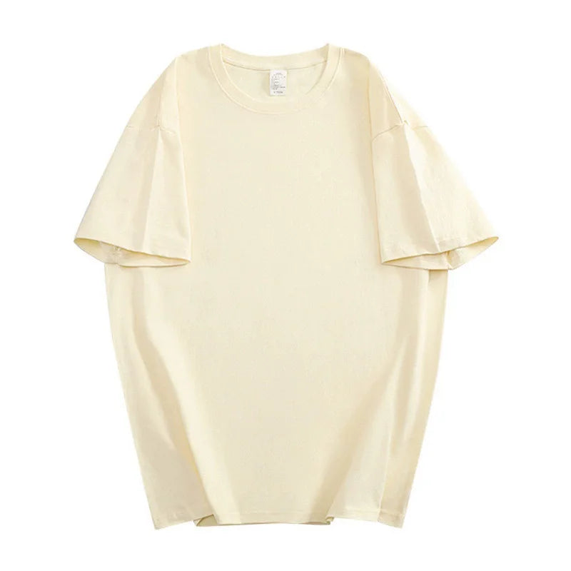 100% Cotton Men's Women Summer T-shirt Loose Short-sleeved Casual Basic T-Shirt Round Neck Solid Color Breathable Unisex Tops Vibey