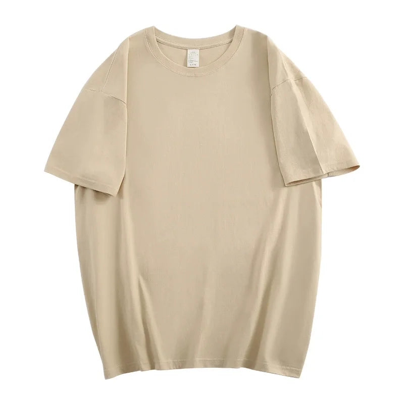 100% Cotton Men's Women Summer T-shirt Loose Short-sleeved Casual Basic T-Shirt Round Neck Solid Color Breathable Unisex Tops Vibey